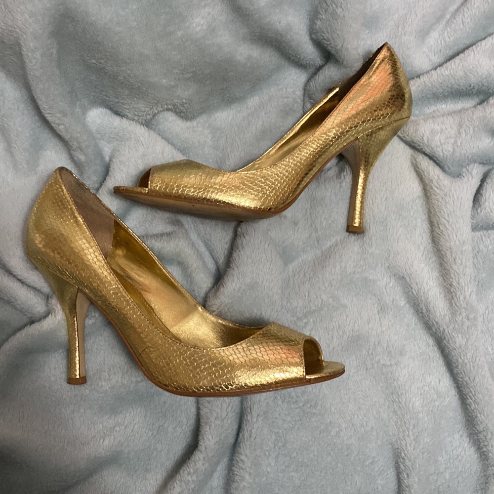 Gold peep toe heels size 8